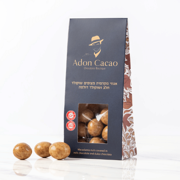 אגוזי מקדמיה מצופים שוקולד חלב ודולסה