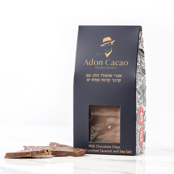 שברי שוקולד חלב עם קרנץ' קרמל ומלח ים